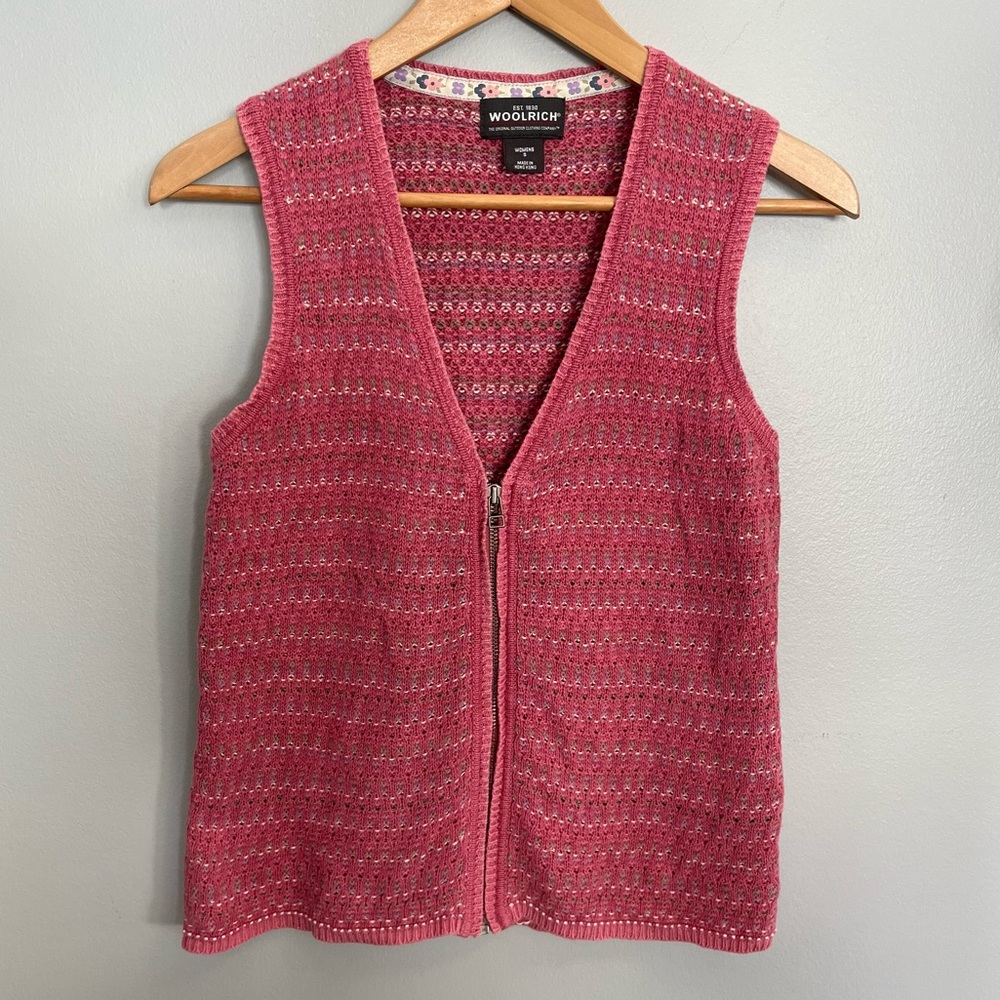 Woolrich Women’s Knit Full Zip Sweater Vest Size Small Cottagecore Grannycore